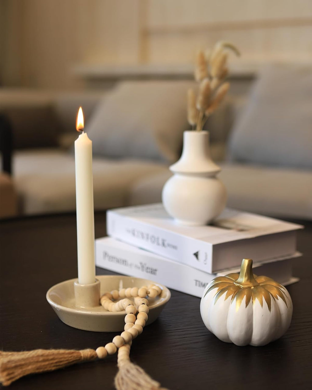 Round Boho White Candle - View 4