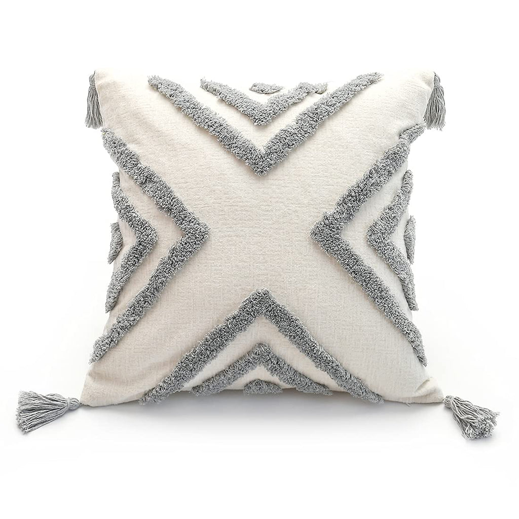 Tufted Boho Grey Throw Pillow Cover — 20"
