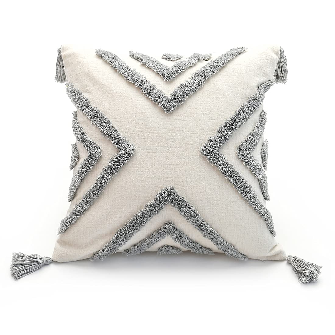 Tufted Boho Grey Throw Pillow Cover — 20"