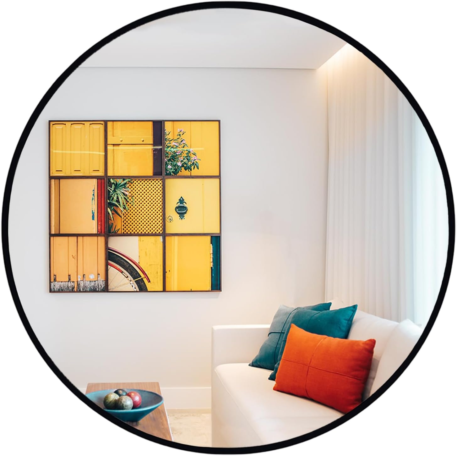 Round Farmhouse Black Wall Mirror — 24" — 28"