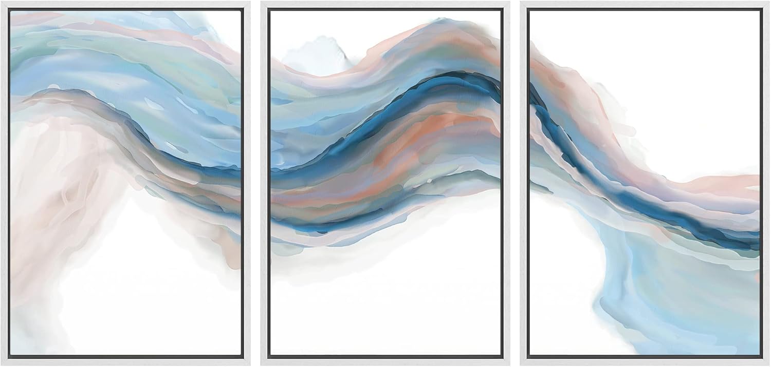 Framed Modern Green Wall Art — 16" — 16"x24"x3 Panels White