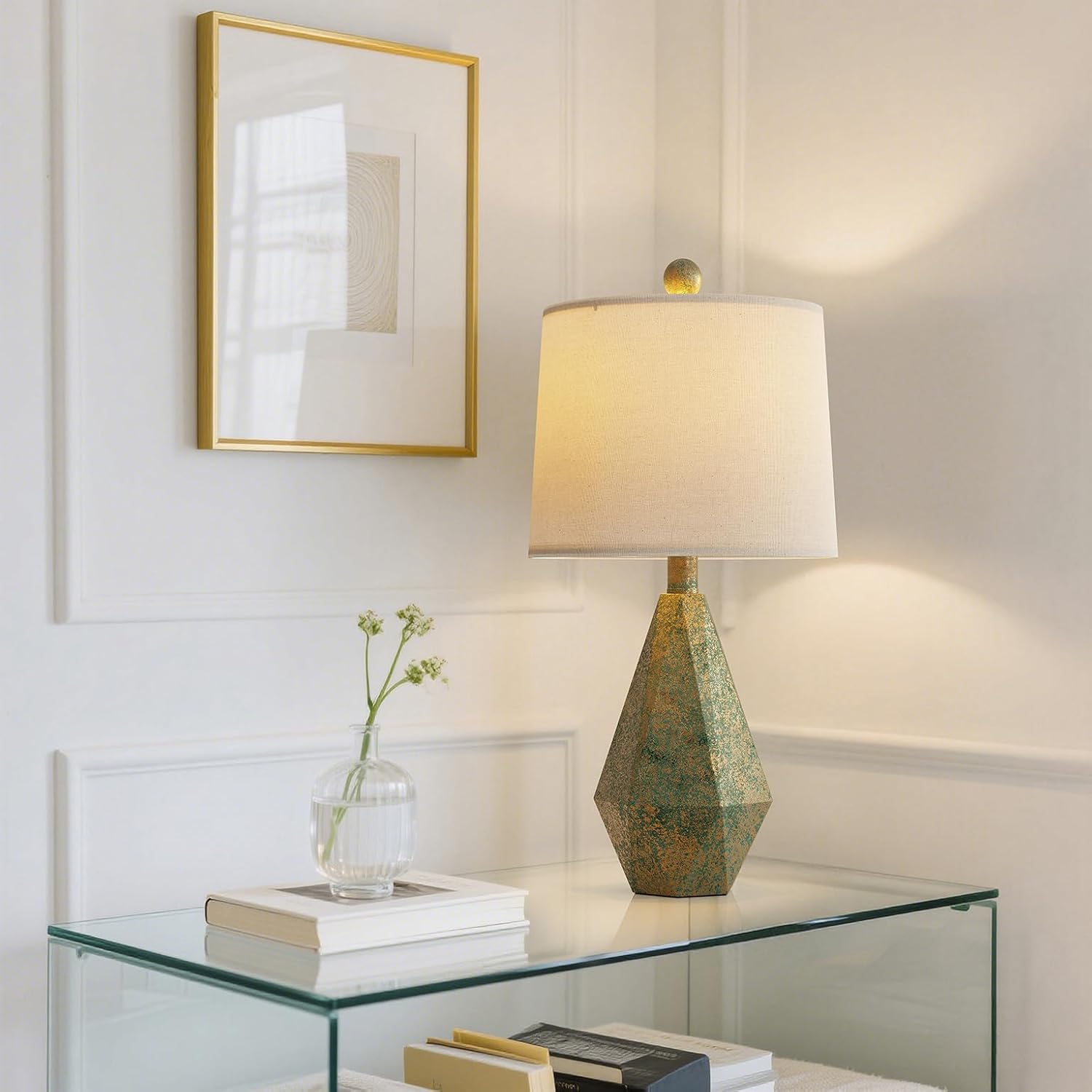 Linen Farmhouse Black Nightstand Lamp — 20.25" — Retro Green