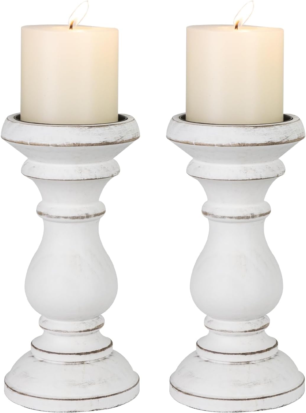 Vintage Farmhouse Brown Pillar Candle — Set of 3 — Antique White