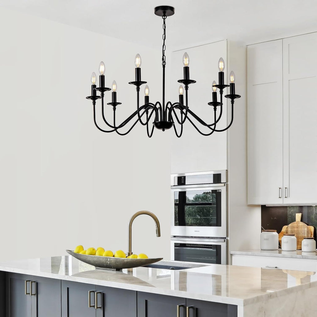 Farmhouse Beige Chandelier — 10-Light - View 8