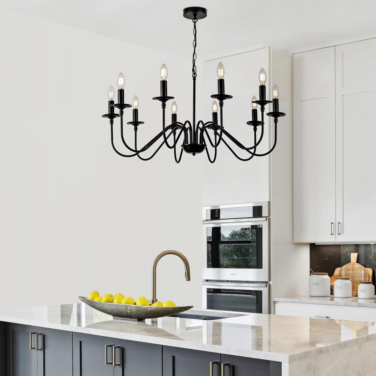 Farmhouse Beige Chandelier — 10-Light - View 8