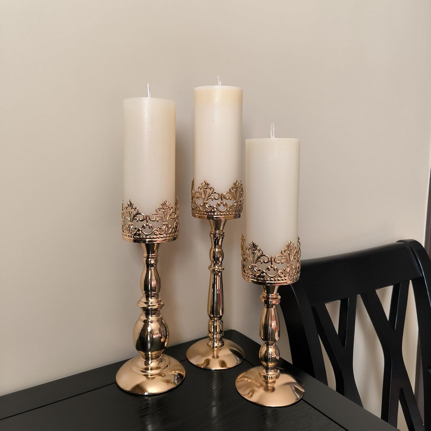 Vintage Luxe Black Pillar Candle — Set of 3 - View 4