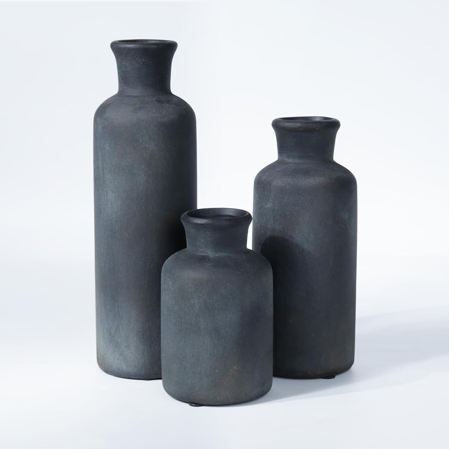 Vintage Farmhouse Black Flower Vase — Set of 3 — Black