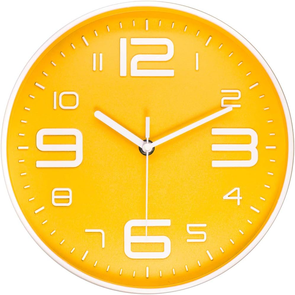 Modern Black Wall Clock — 12" — 10''yellow