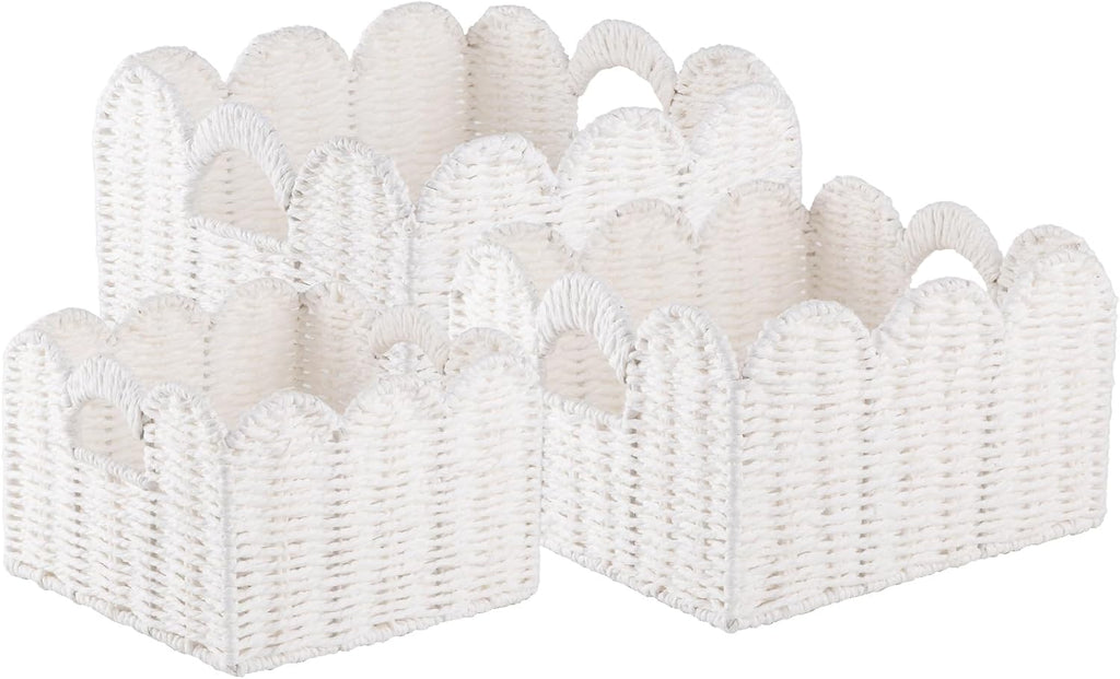 Hand-Woven Boho Brown Storage Basket — Set of 3 — White