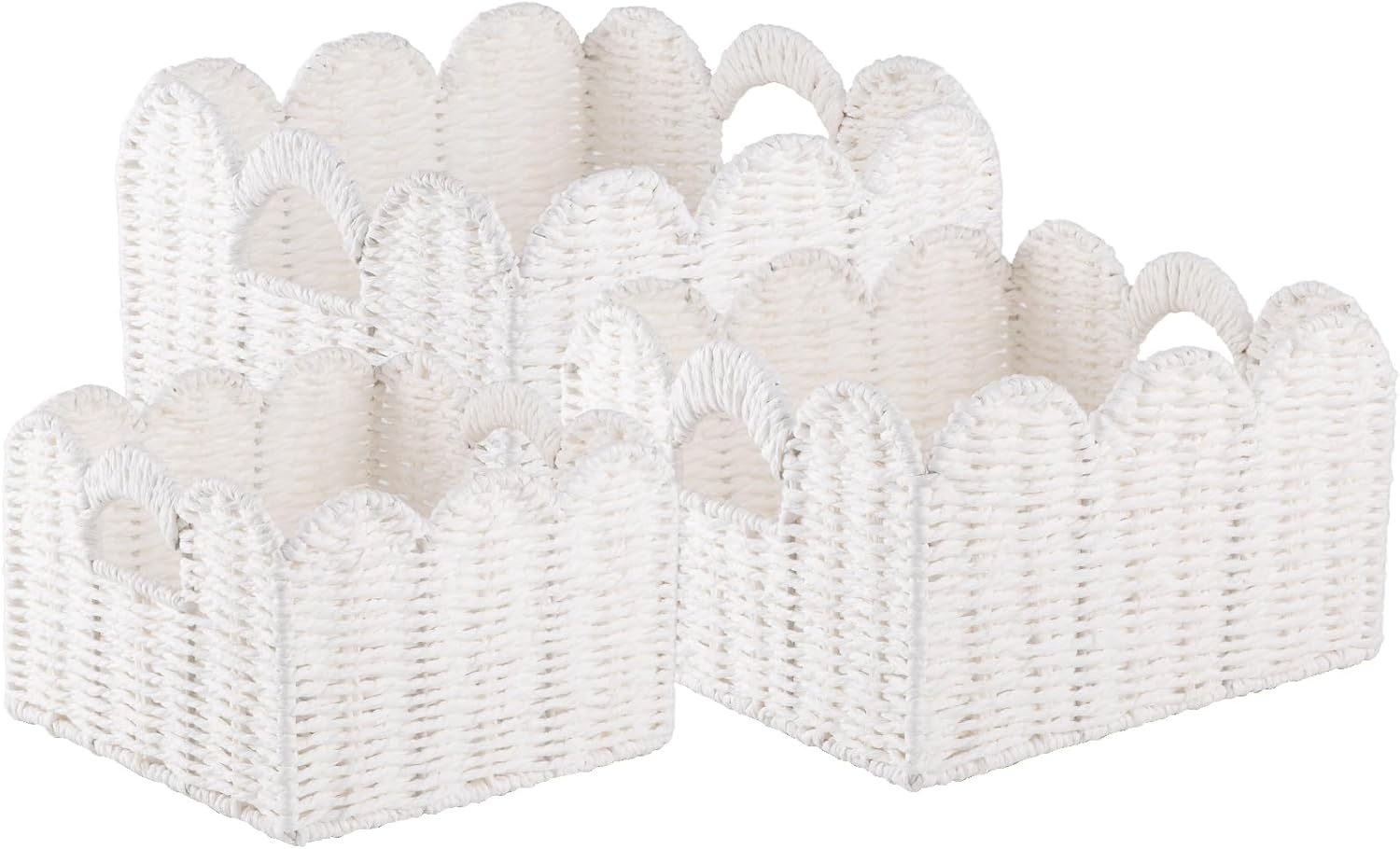 Hand-Woven Boho Brown Storage Basket — Set of 3 — White