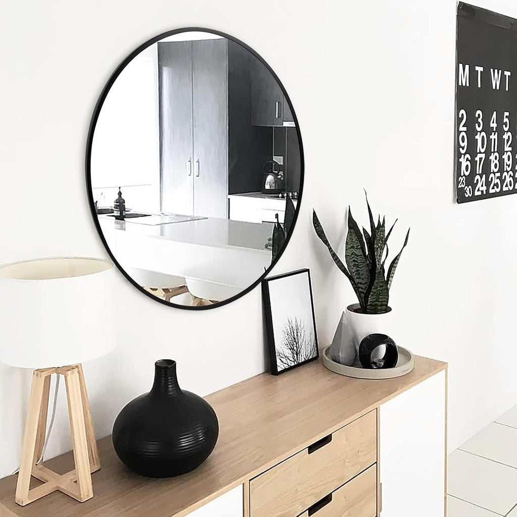 Framed Beige Round Mirror — 20" - View 4