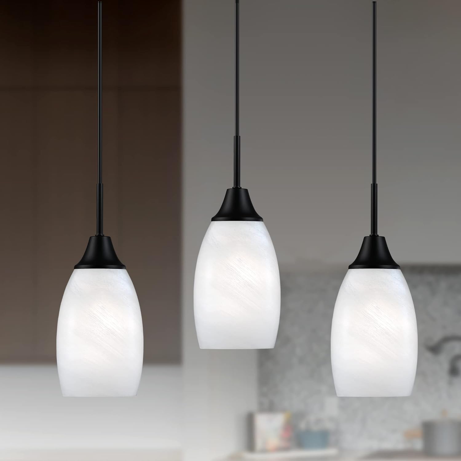 Oval Luxe Black Pendant Light — 4.72" — Black White