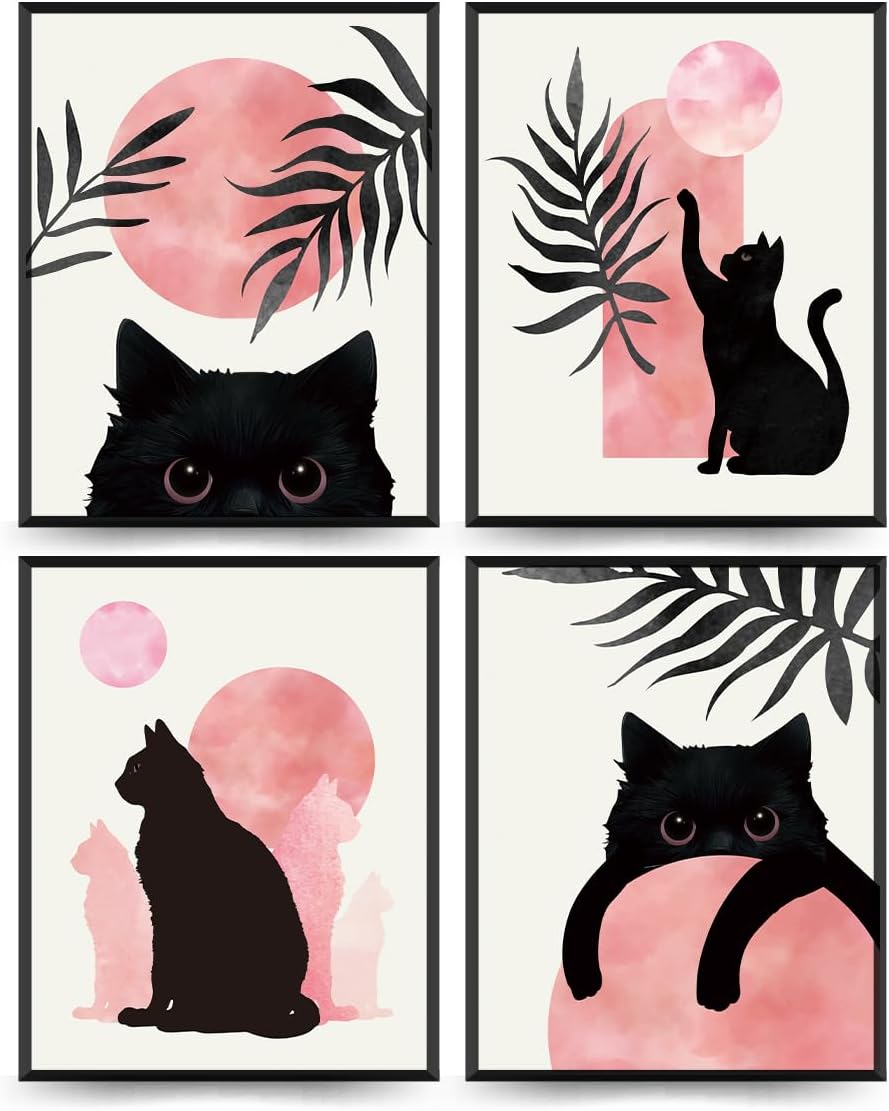 Unframed Farmhouse Black Wall Art — 10" — Cat - Pink