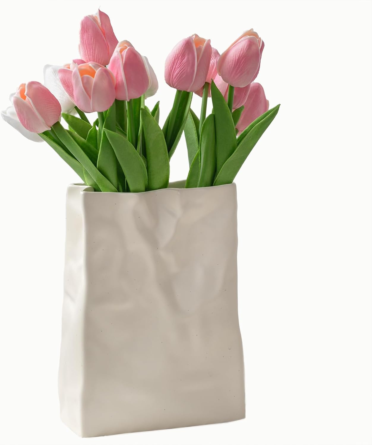 Boho Beige Flower Vase — 8" — Cream White