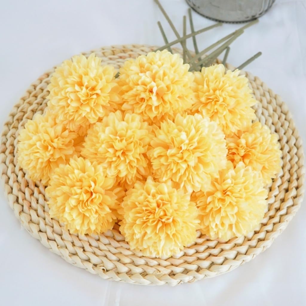 Pom Pom Beige Artificial Plant — Yellow