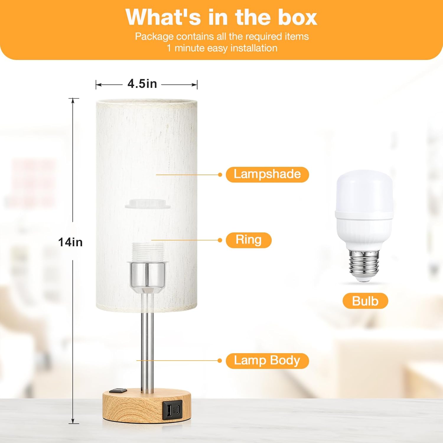 Dimmable Beige Table Lamp — 14" - View 5