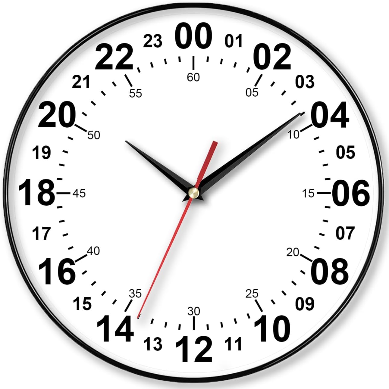 Round Modern Black Wall Clock — 12" — Black/White