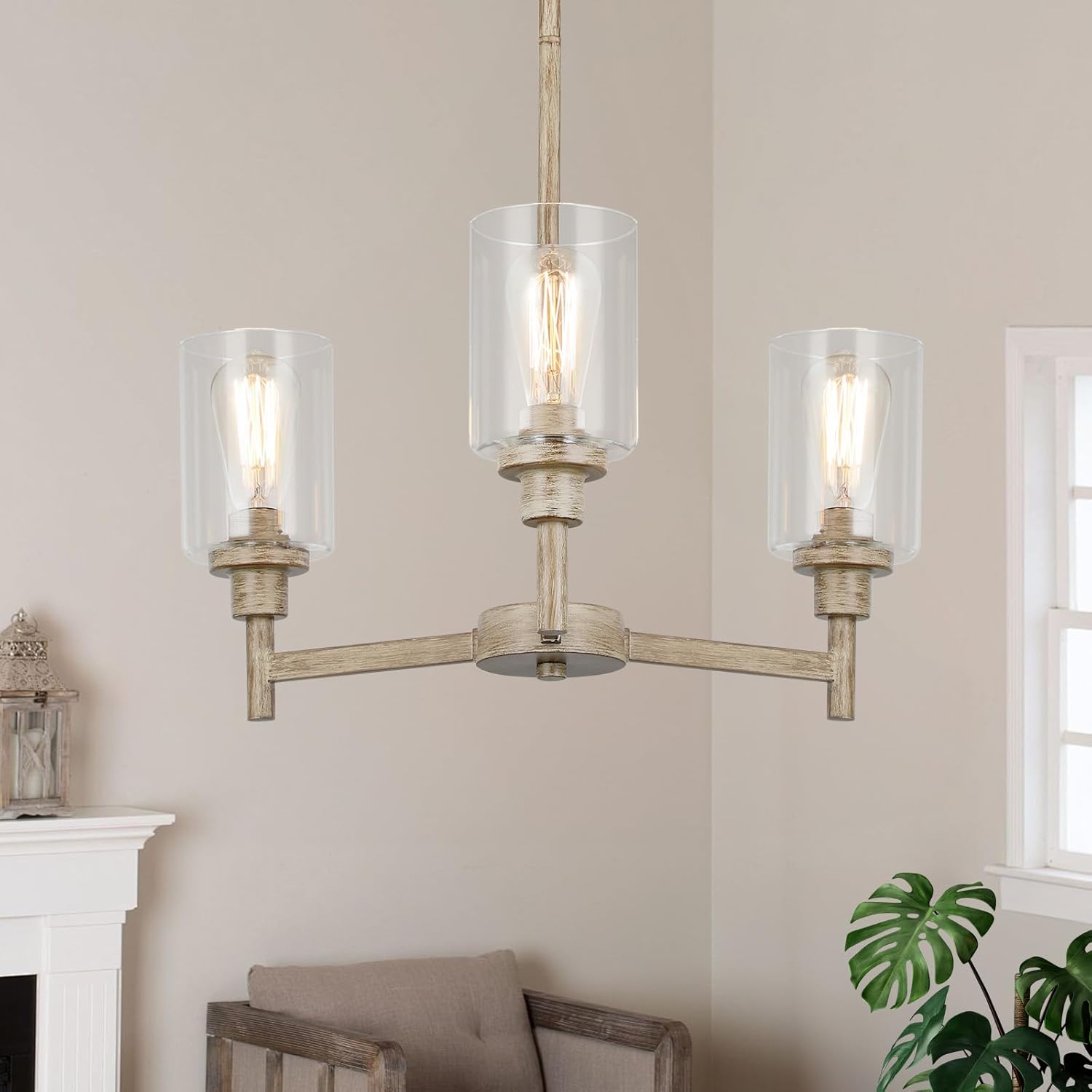 Farmhouse Black Chandelier — 34" — Faux Wood Texture