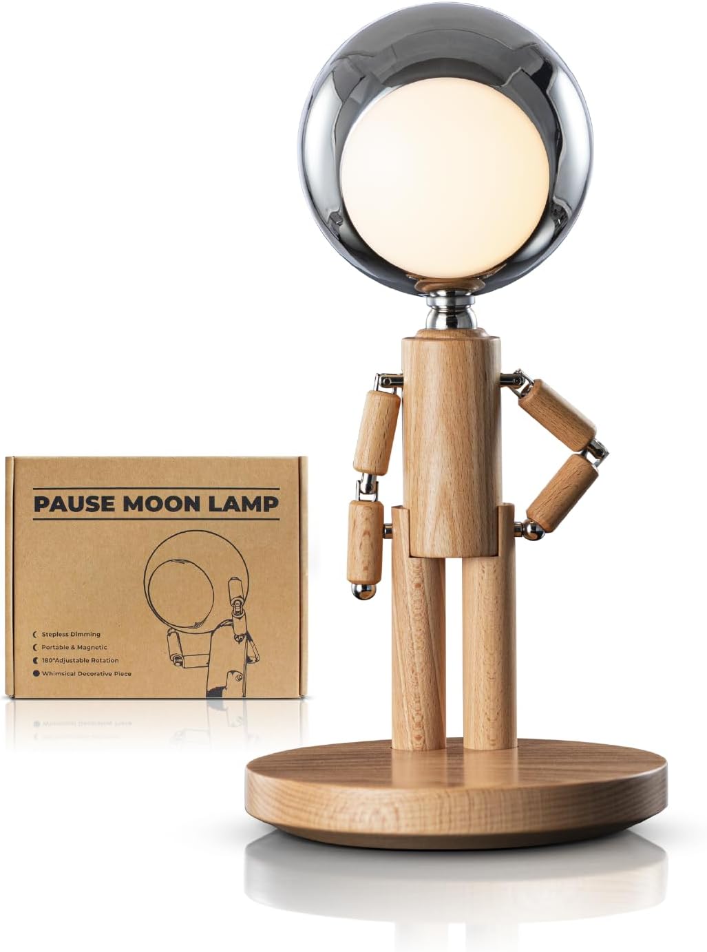 Cordless Black Desk Lamp — Beech Wood