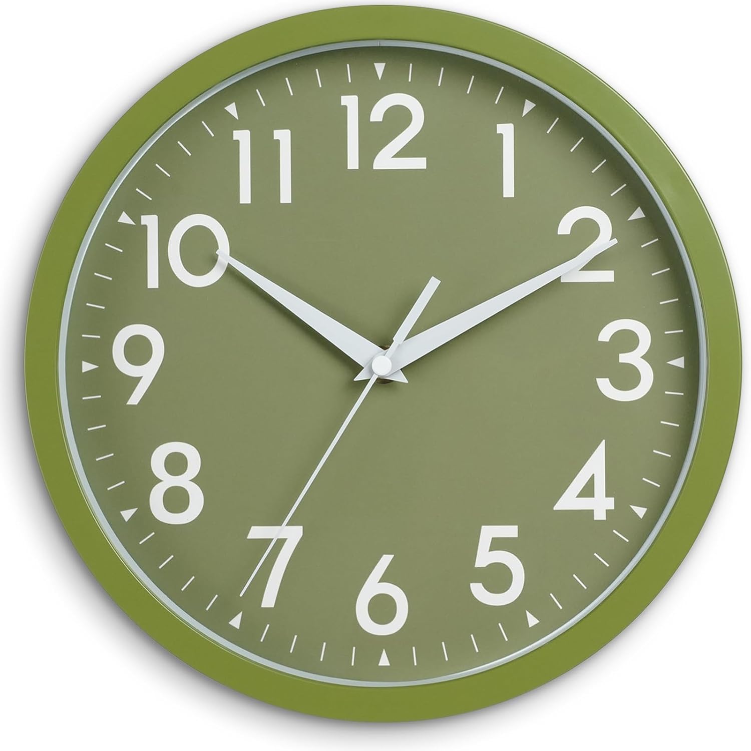 Battery Operated Black Wall Clock — 14" — G-olive Green