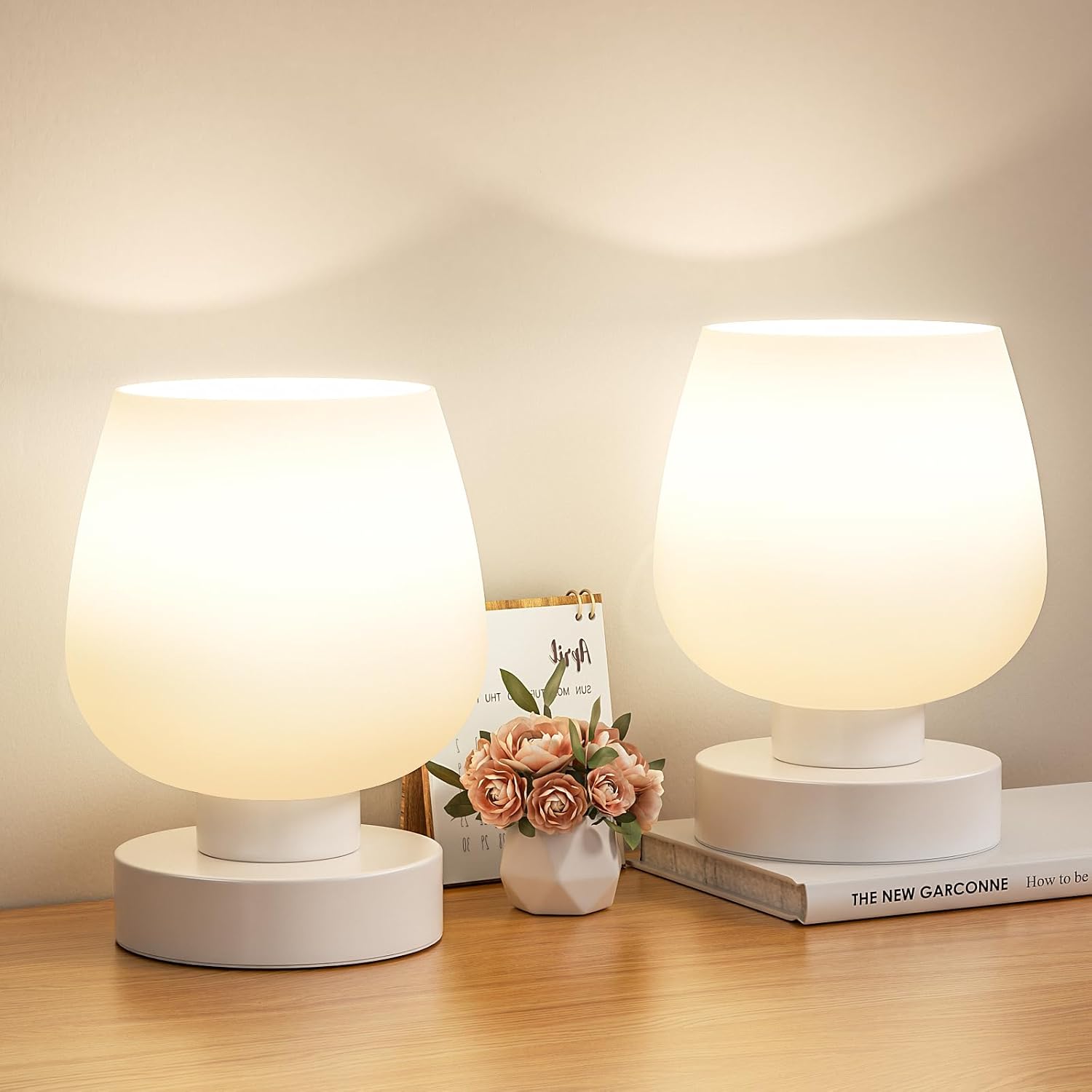 Dimmable Pink Bedside Lamp — White_2Pack
