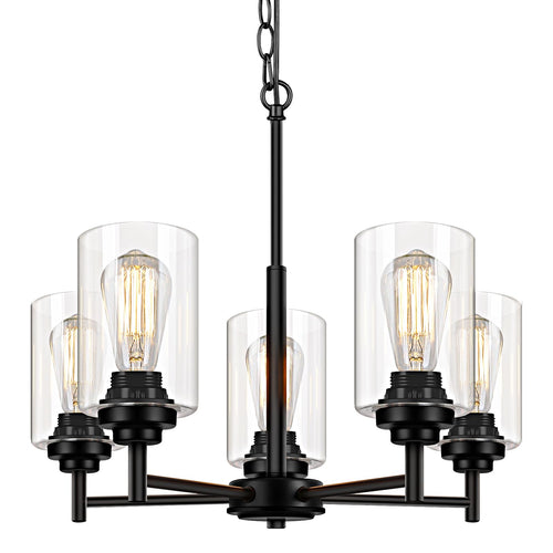 Adjustable Farmhouse Black Chandelier — 5-Light