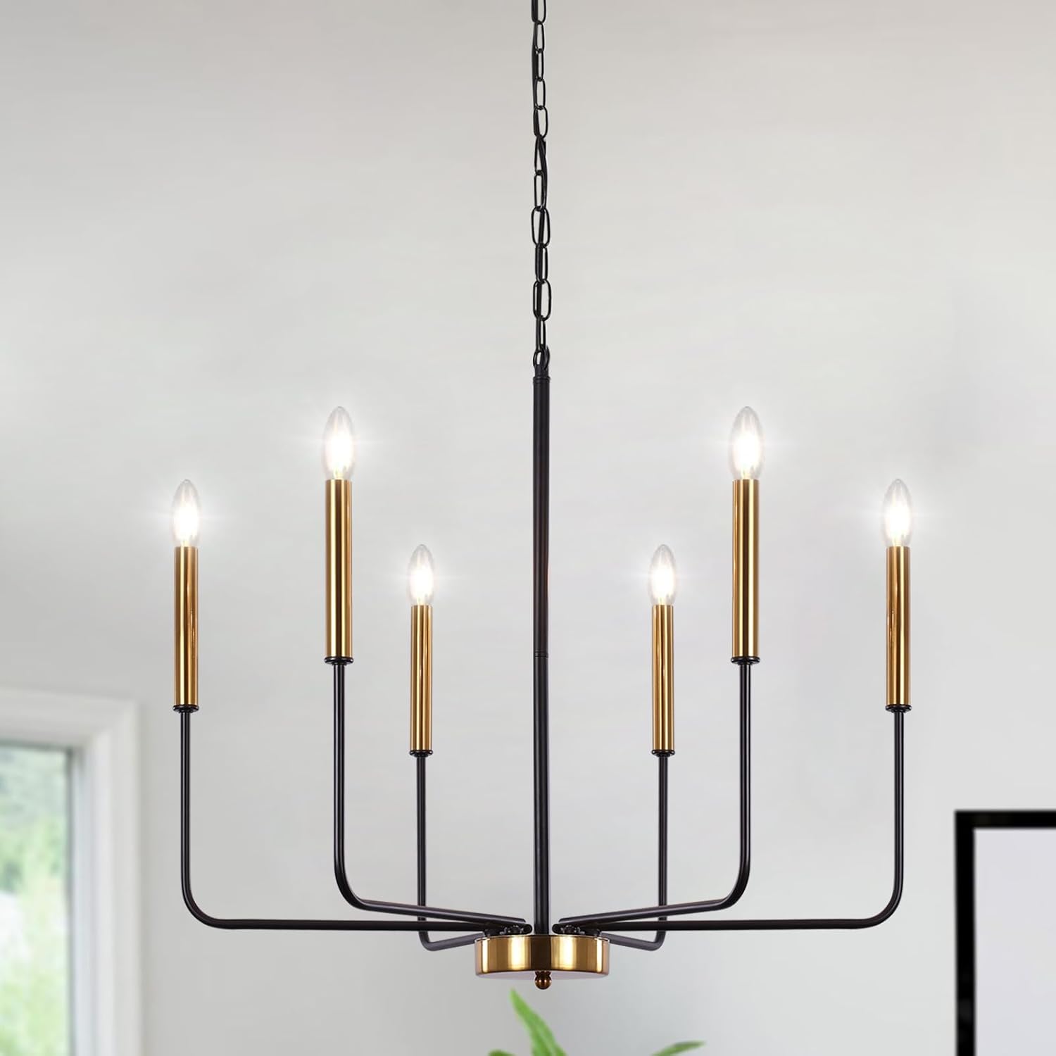 Farmhouse Black Chandelier — 6-Light — 6 Lights-Black & Gold