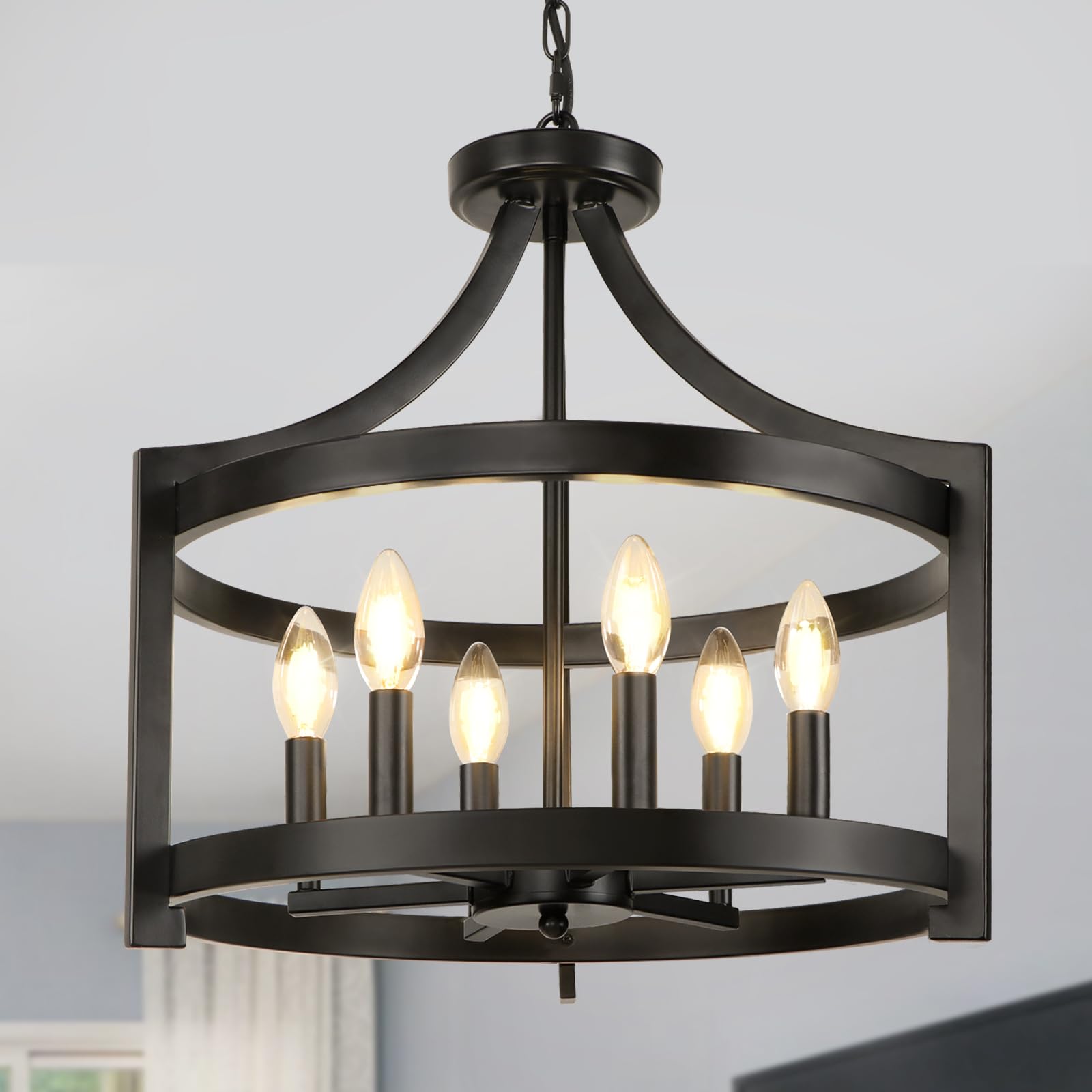 Convertible Farmhouse Black Chandelier — 6-Light