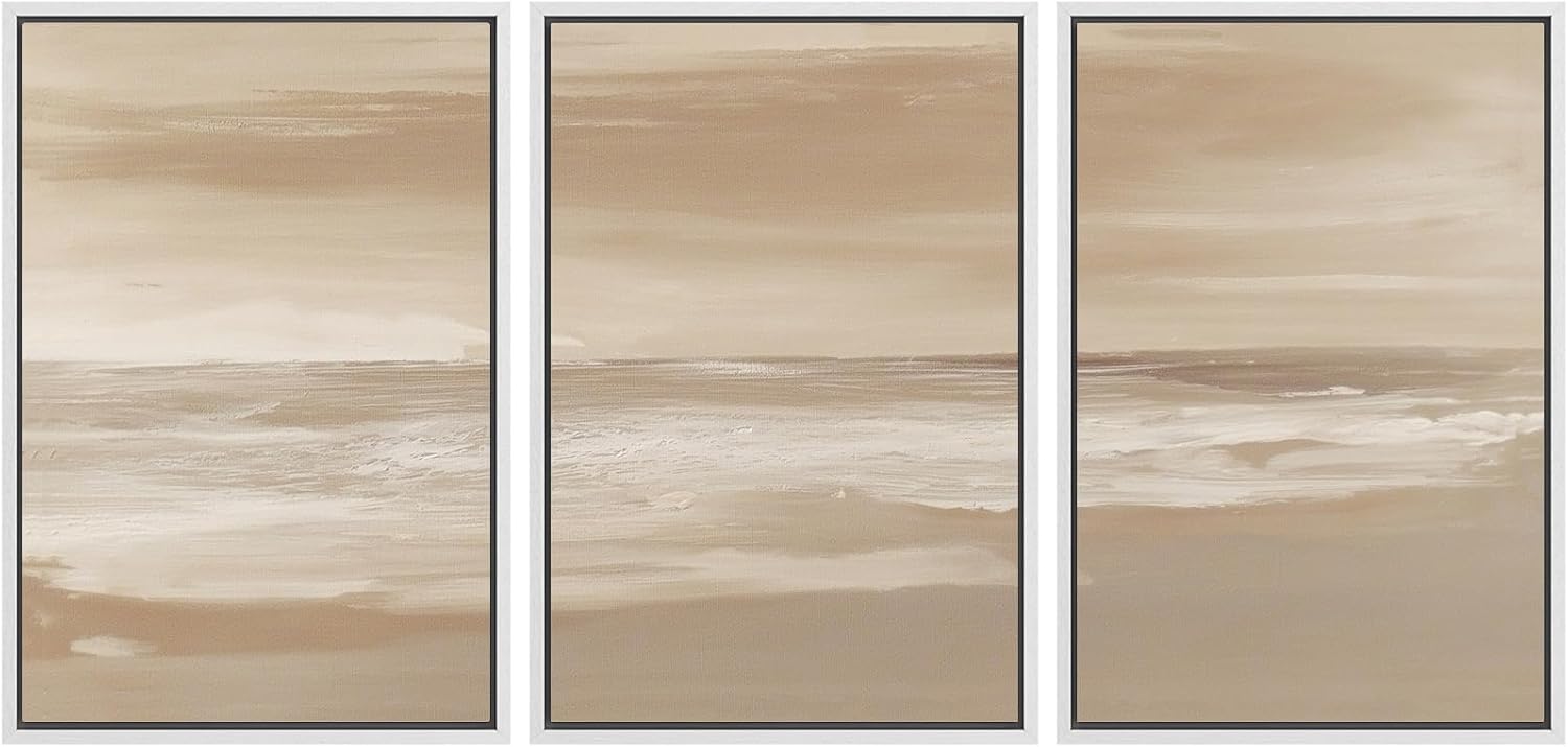 Framed Modern Fabric Wall Art — 24" — 16"x24"x3 Panels White