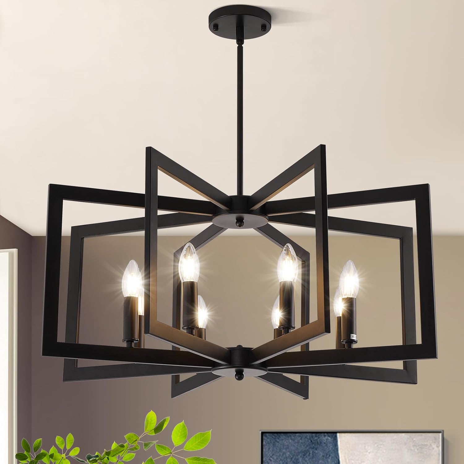 Farmhouse Black Chandelier — 6-Light — Matte Black-27.6"(No assembly required)