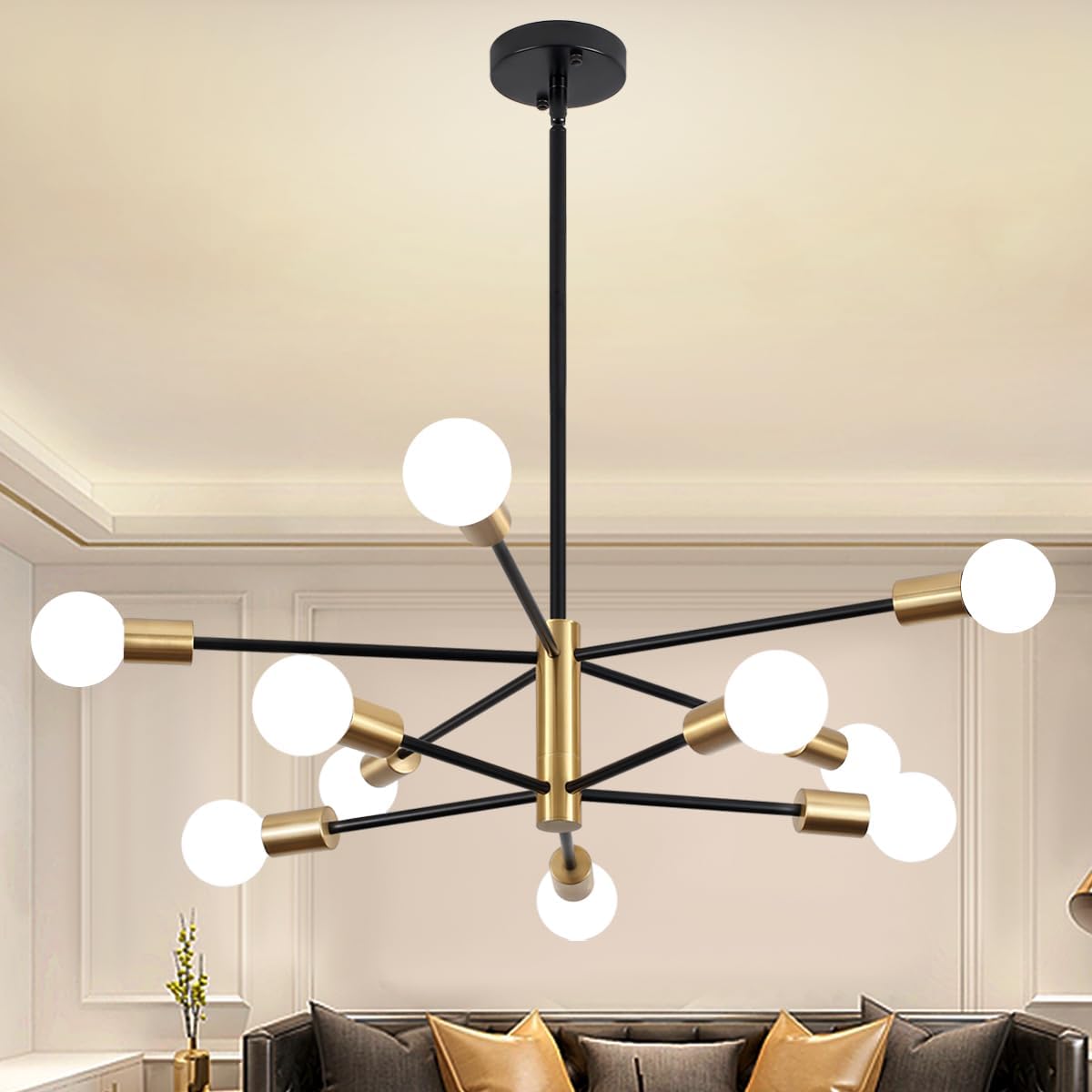 Modern Metal Chandelier — 8-Light — 10 light - Black & Gold