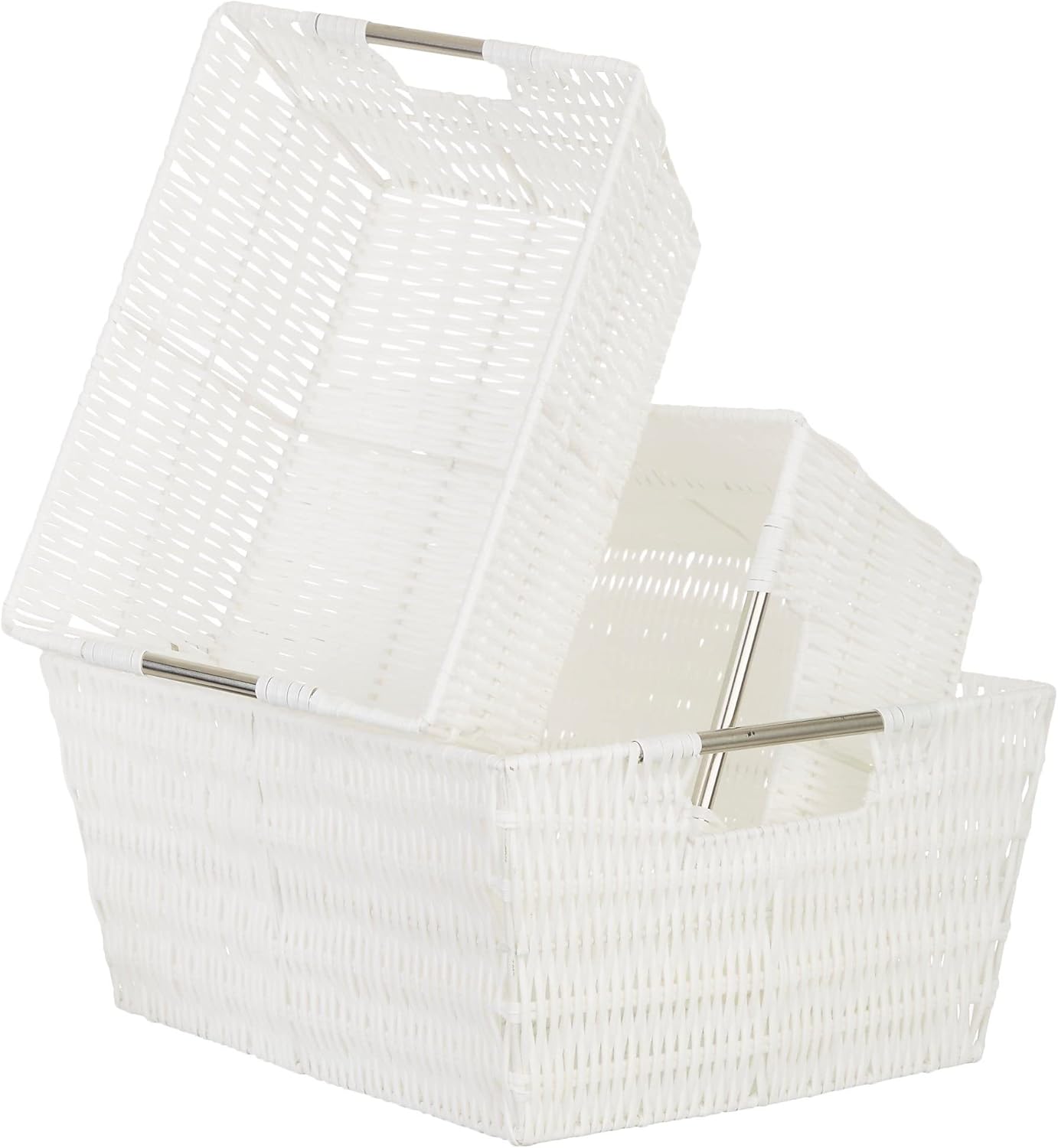 Boho Blue Woven Basket — White