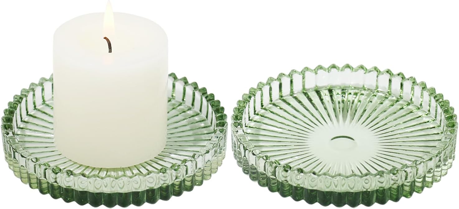 Round Blue Pillar Candle — 8" — Green