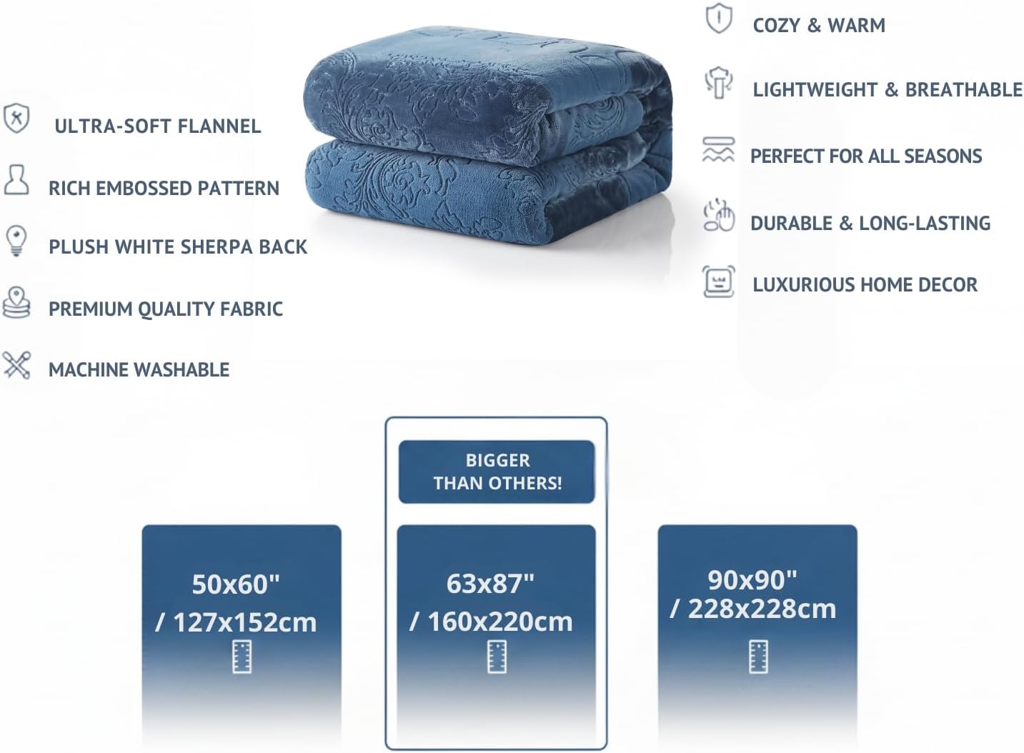 Luxe Blue Throw Pillow — 60" - View 2