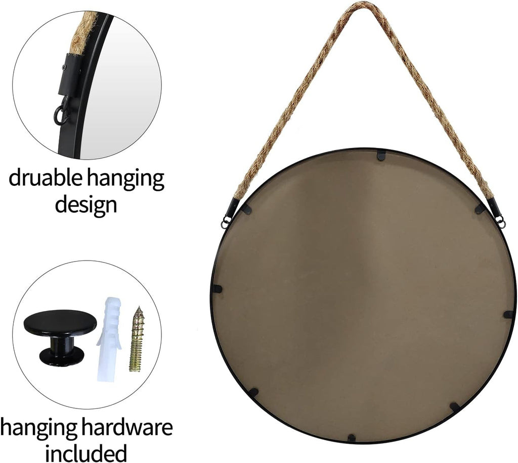 Round Farmhouse Beige Wall Mirror — 15" - View 8