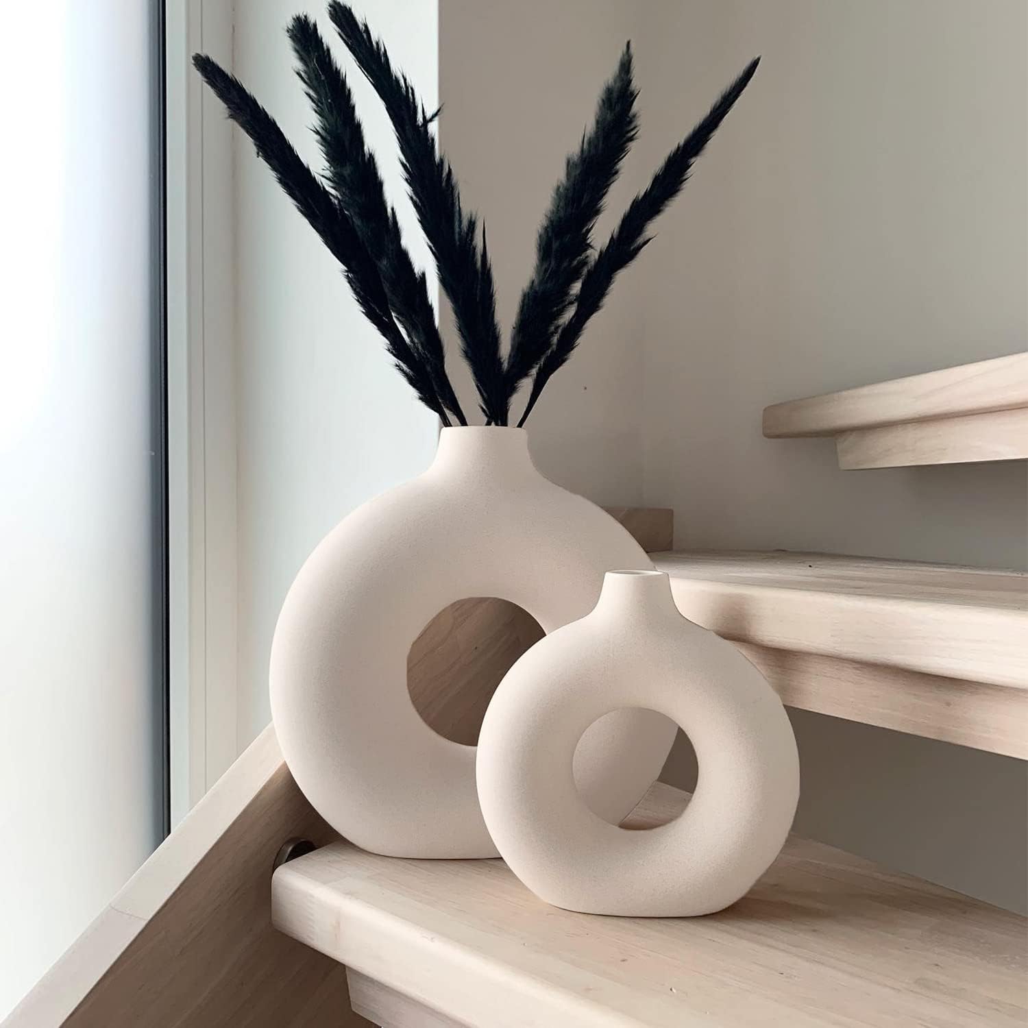 Vintage Boho Black Flower Vase — Set of 2 — Dount White