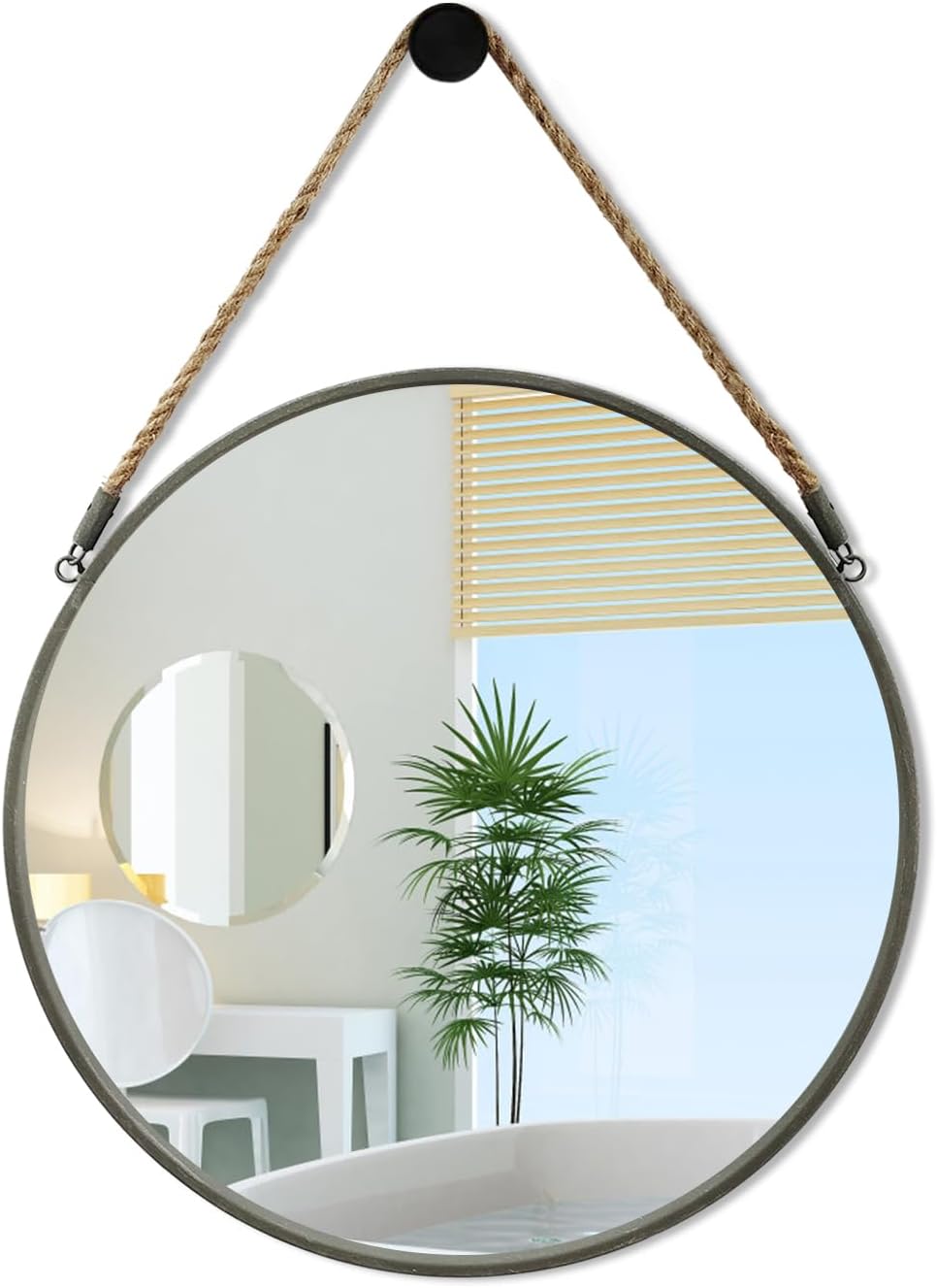 Round Farmhouse Beige Wall Mirror — 15" — Grey