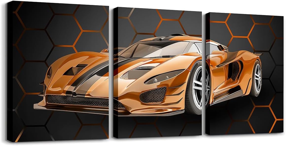 Modern Black Canvas Wall Art — 12" — Orange