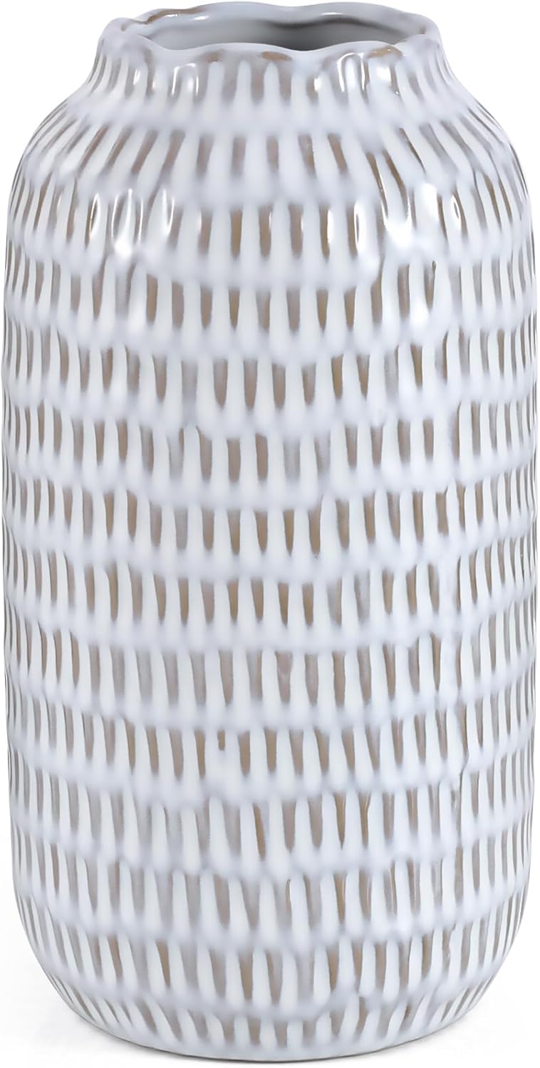 Farmhouse Beige Flower Vase — Glaze White
