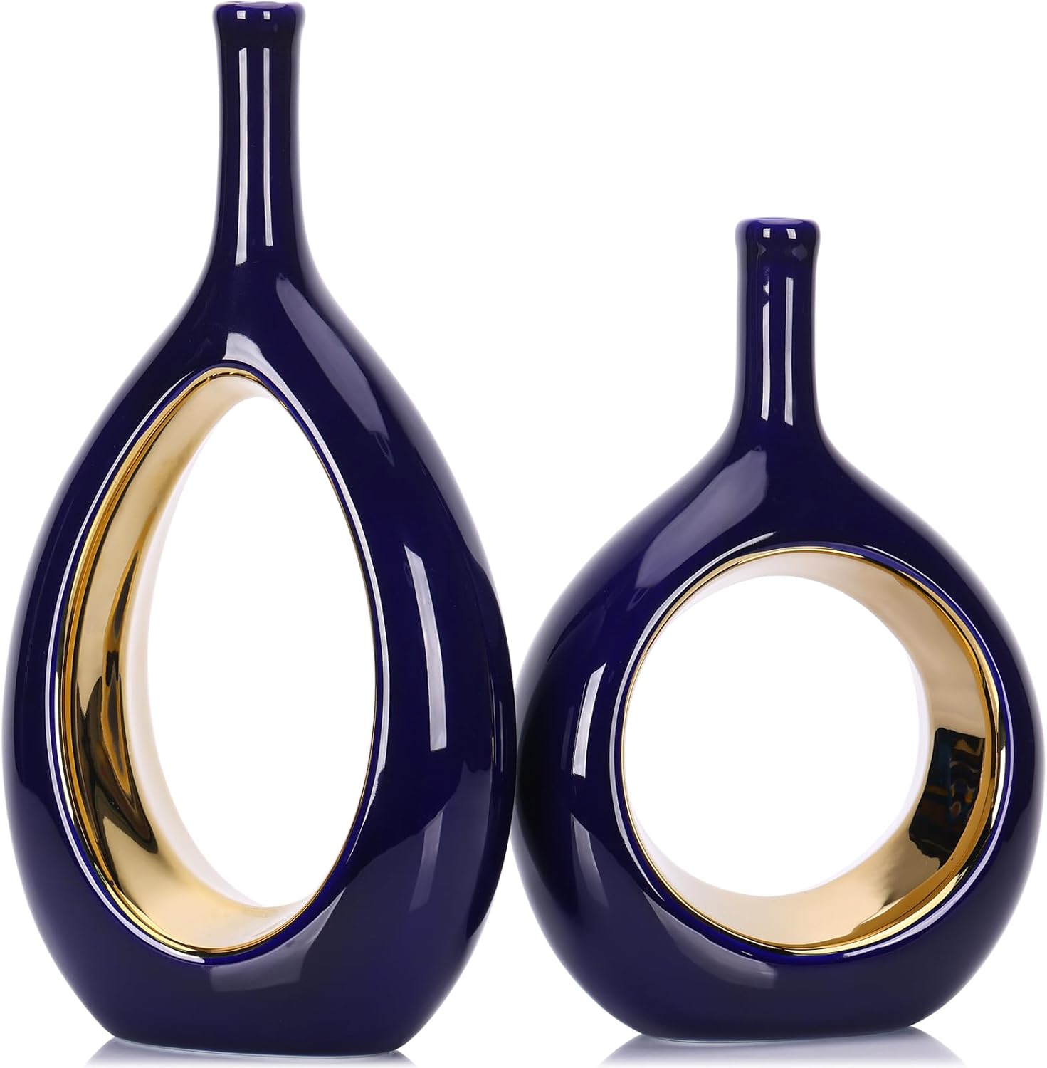 Farmhouse Beige Flower Vase — Blue and Gold