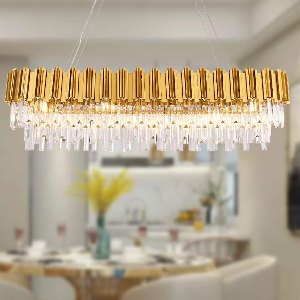 Rectangular Luxe Black Chandelier — 12-Light — Raindrop-Gold
