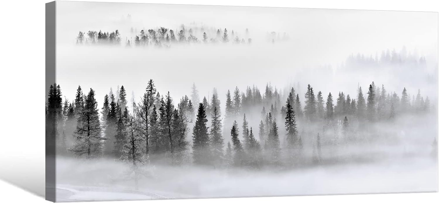 Black Canvas Wall Art — 36" — Foggy Forest