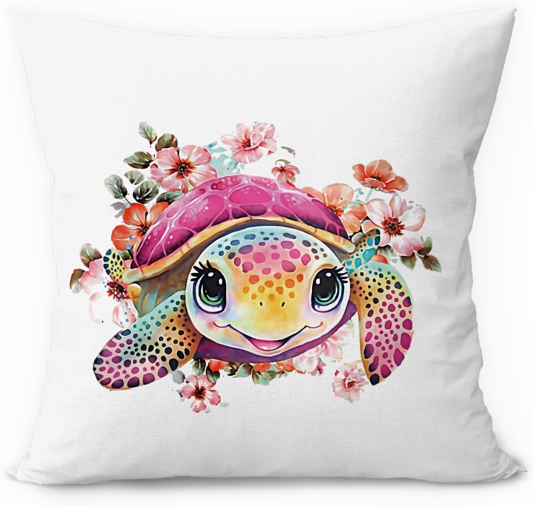 Boho Blue Pillow Cover — 18x18 — 03-beach Sea Turtle(cute)