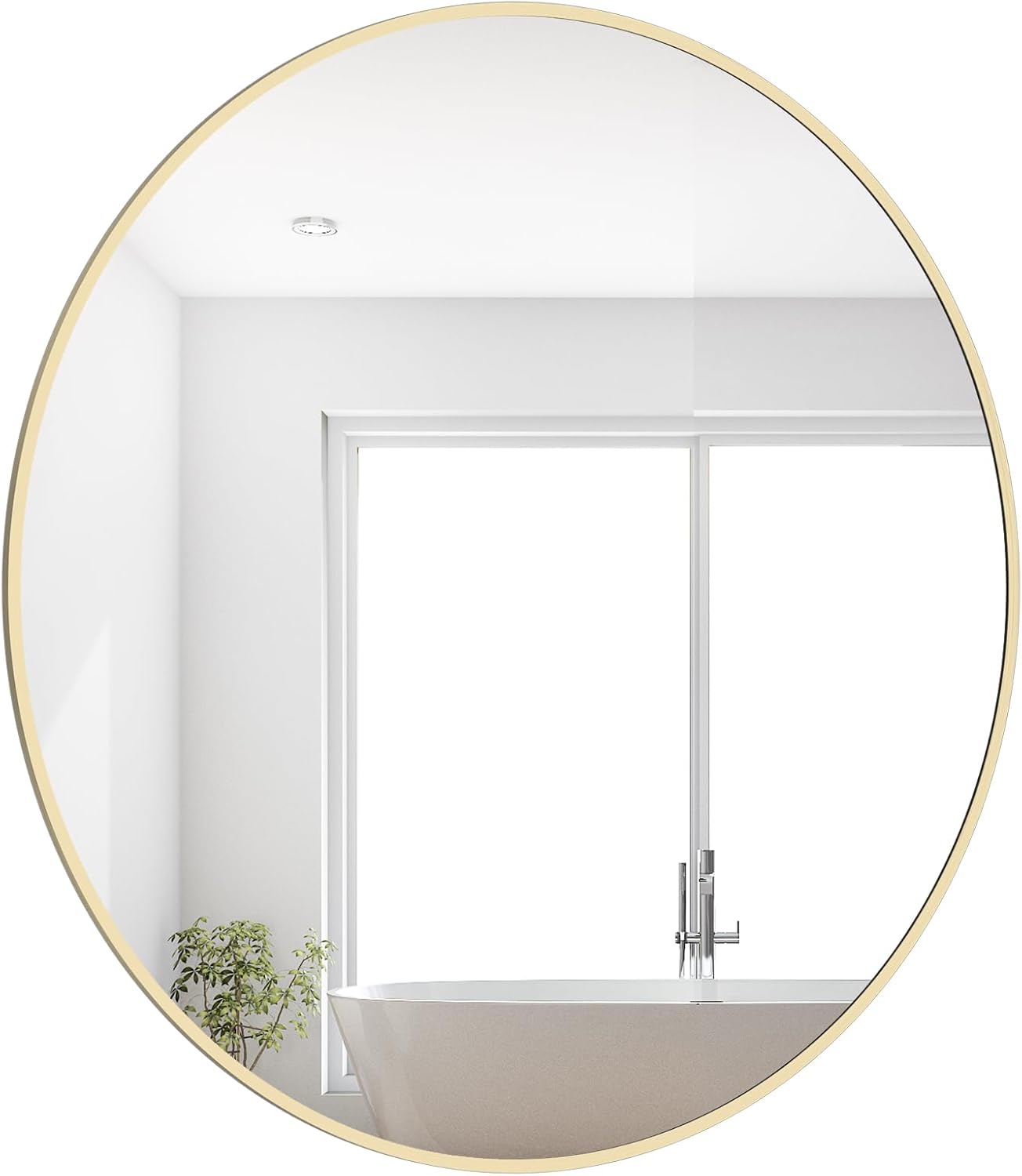 Round Beige Wall Mirror — 24" — Metal Gold