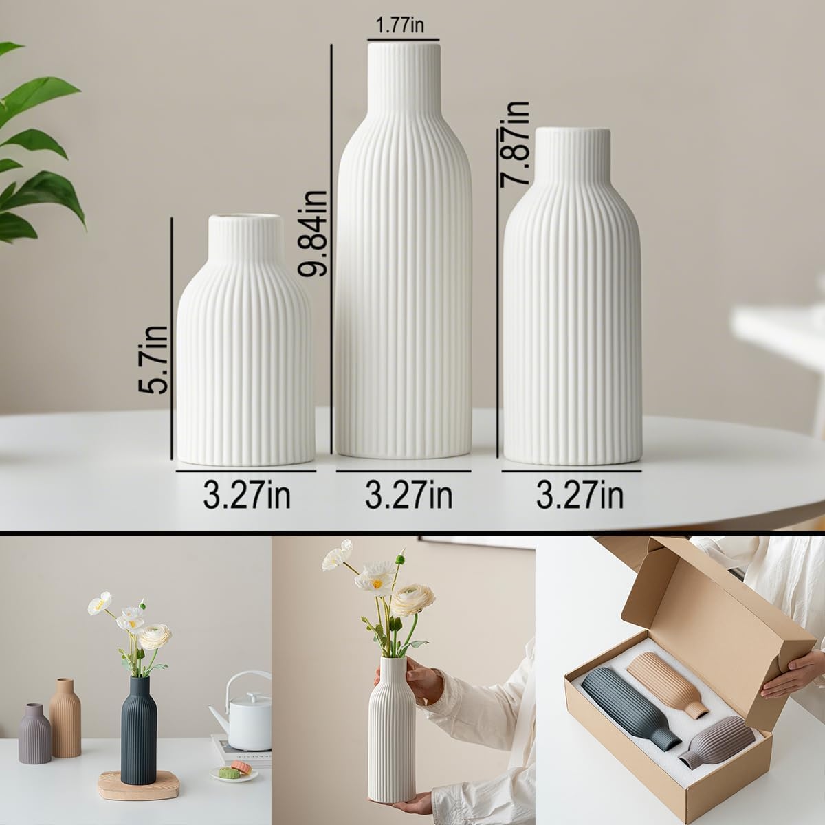 Modern Beige Decorative Vase — Set of 3 - View 2