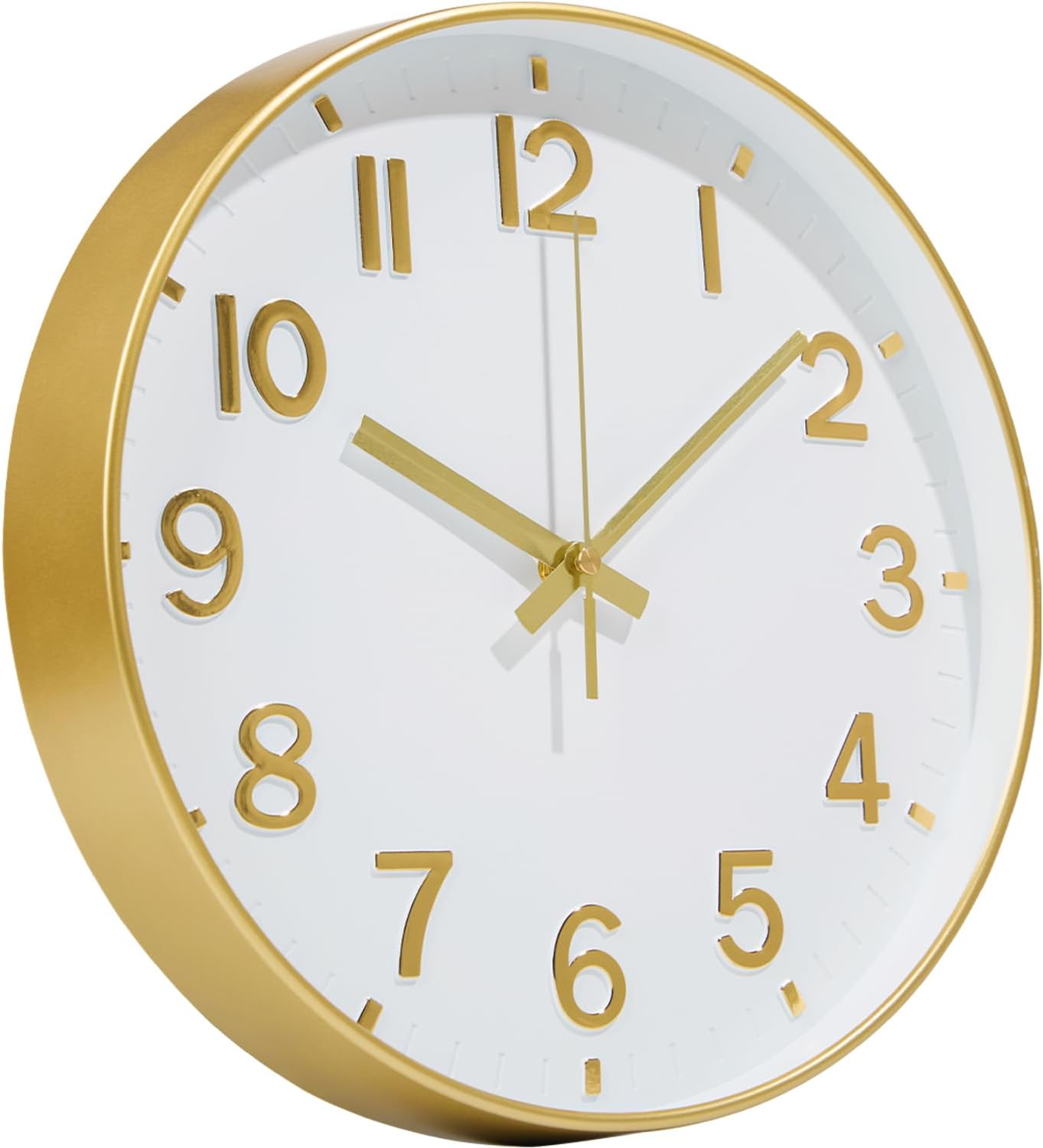Battery Operated Black Wall Clock — 12" — Gold