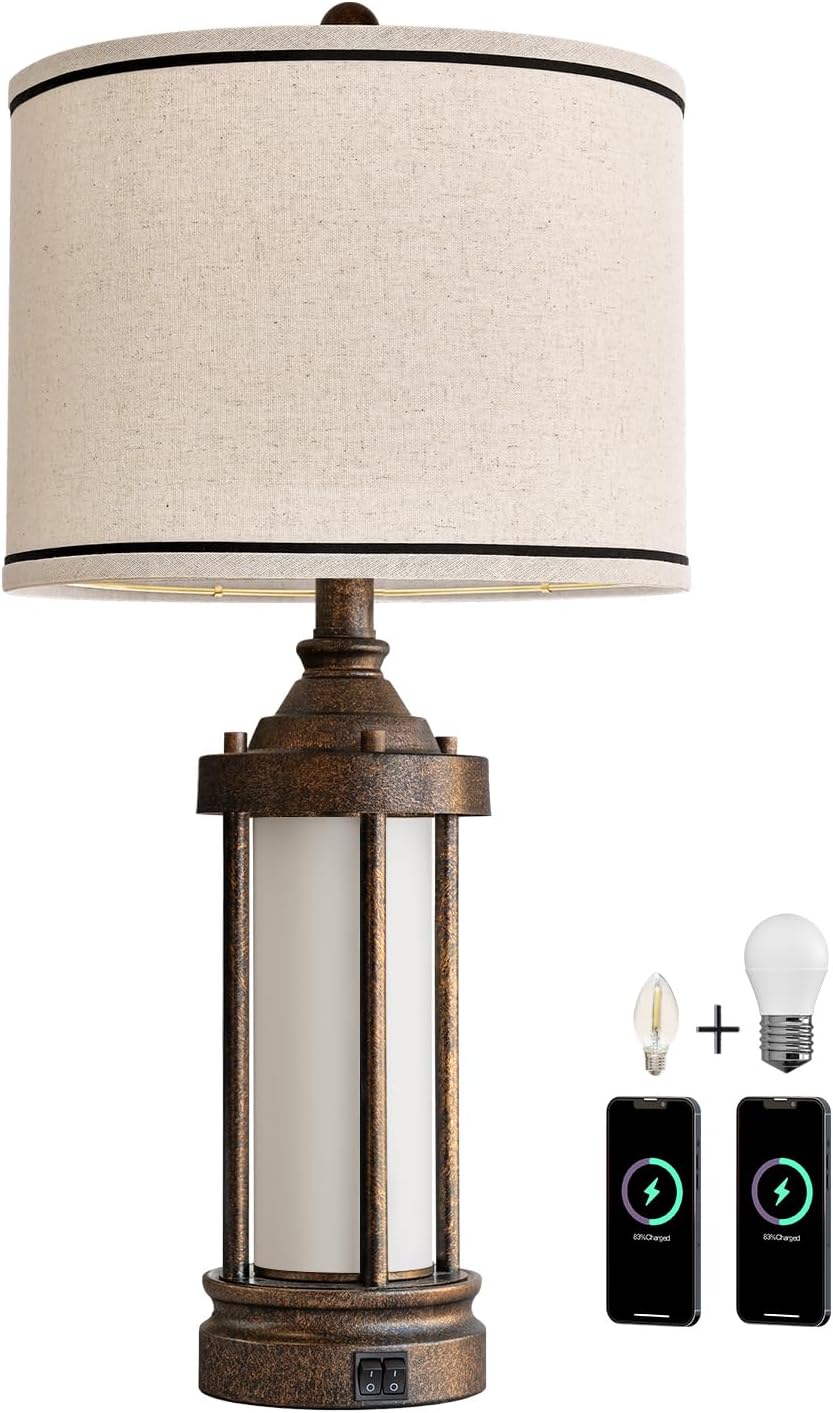 USB Farmhouse Black Table Lamp — 25" - View 9