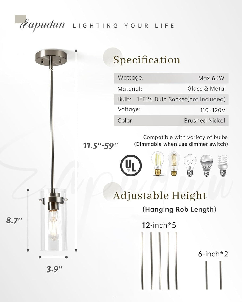 Adjustable Farmhouse Black Pendant Light - View 5