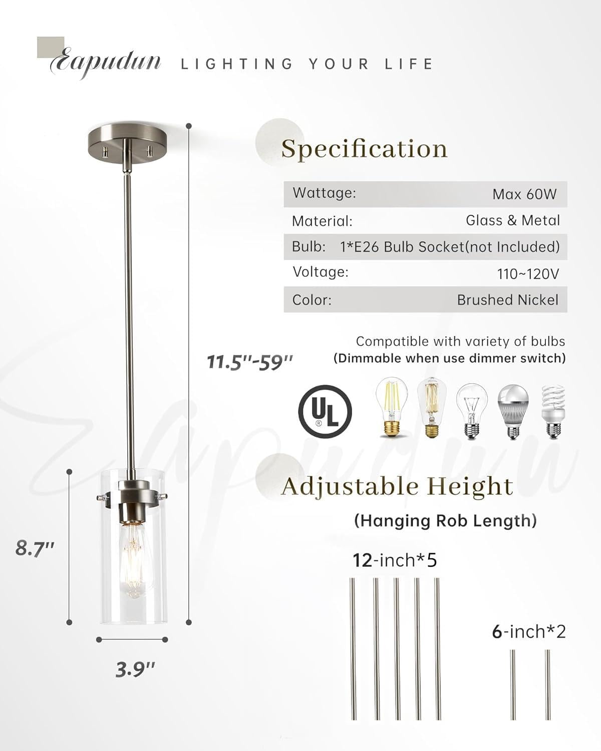 Adjustable Farmhouse Black Pendant Light - View 5