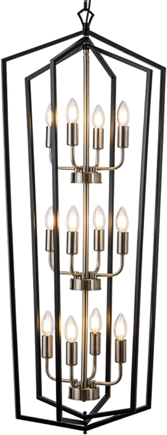 Farmhouse Black Chandelier — 4-Light — Black+Brushed Nickel